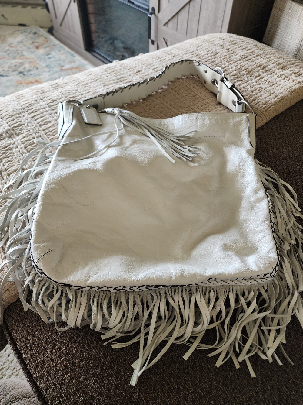 Coach White Leather Fringe Soho Shoulder Bag